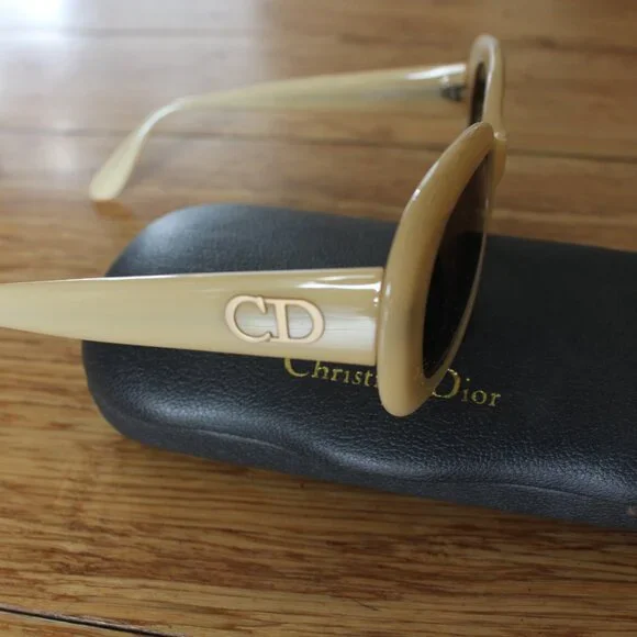 Christian Dior Vintage Italy Oval Ivory Round Sunglasses Kurt Cobain - Picture 3 of 5